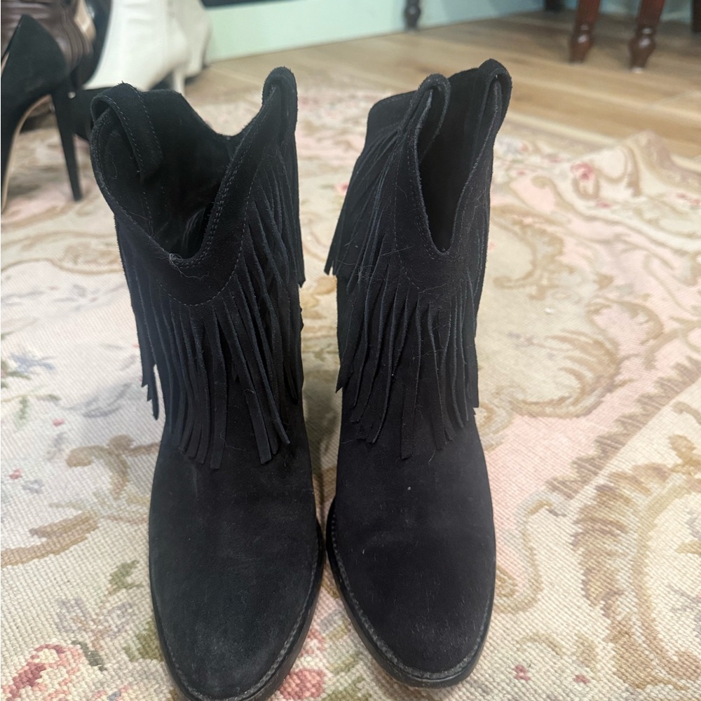 Saint Laurent Black Fringed Suede boots - Picture 4 of 6